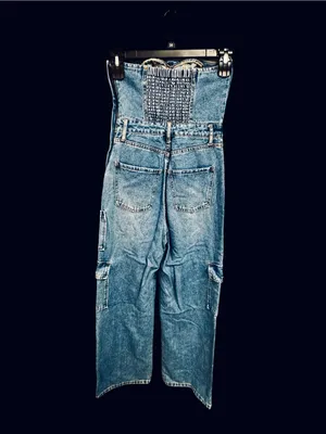 wild fable Strapless Denim Cargo Jumpsuit in Blue thumbnail 2
