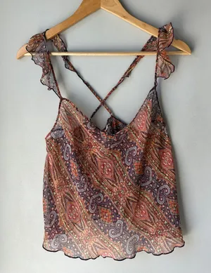 NWOT Victoria's Secret mPaisley Chiffon Ruffle Strap Cami thumbnail 1