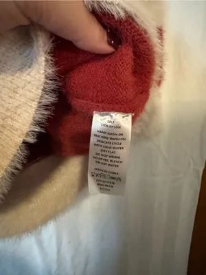 First Love by Lovelyn Fuzzy Striped Sweater – Women’s Small Red & Cream thumbnail 4