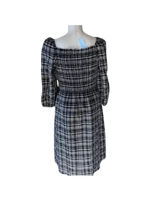 LOFT Plaid Gingham Square Neck Midi Dress Size L NWT thumbnail 4