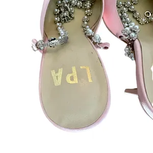 LPA Pink Satin Stiletto Heel SIZE 6.5 Pearl Rhinestone Strap Pump Party $208 NEW thumbnail 9