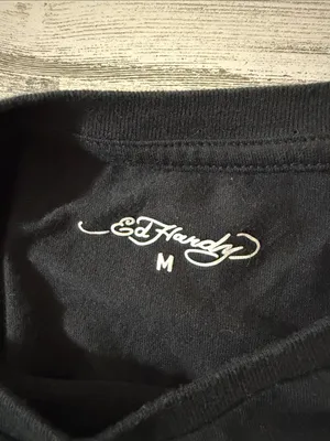 Ed Hardy Black Crop Baby Doll Tee with Red Butterfly & Gold Script thumbnail 6