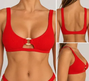 Topshop Red Ring Detail Bikini Top US 4 Y2K Scoop Neck Swim thumbnail 2