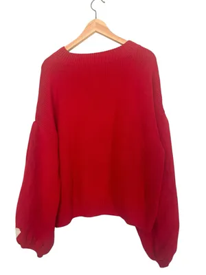 Maeve Red‎ 'Take Me to Milan' Crewneck Cotton Knit Relaxed Sweater Size XL thumbnail 3