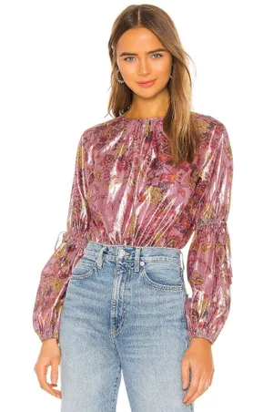 Tularosa Emerson Magnolia Floral Bodysuit Metallic Puff Long Sleeves Size Small thumbnail 3