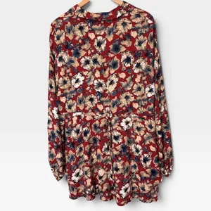 Umgee USA Floral Babydoll Tunic Top Burgundy Red Long Sleeve Size M G0315 thumbnail 3
