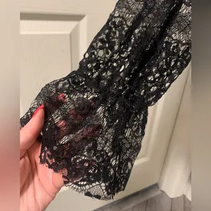 NWT Pointelle Black Lace Long Sleeve Top Elegant Romantic Sheer Floral Blouse thumbnail 3