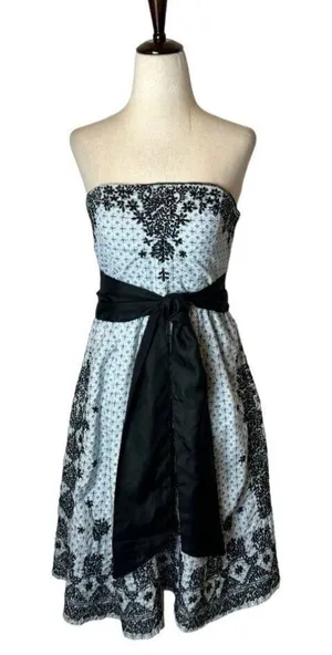 Anthropologie Moulinette Soeurs Dress Women 2 Blue Embroidered Strapless Elysian thumbnail 1