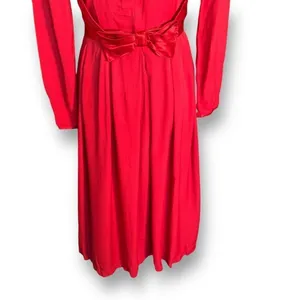 Vintage Nina Piccalino Cherry Red Dress Satin‎ Bow Detail Scoopneck Long Sleeve thumbnail 3