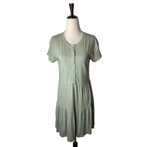 Monrow Tiered Henley Dress Women Small Sage Green Supima‎ Cotton Modal Mini USA thumbnail 2