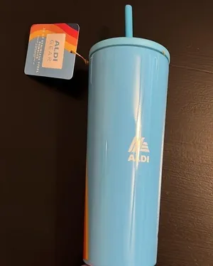 Aldi Gear 24 oz Stainless Steel Tumbler‎ Blue Rainbow Insulated Cup with Straw thumbnail 1