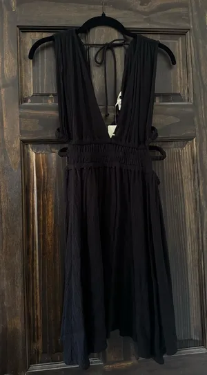 Indulge Black Pleated Plunge Mini Dress thumbnail 1