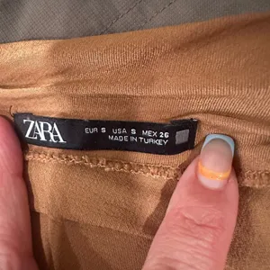 Zara Tan Flowy Neckline Silk Top Size Small EUC thumbnail 6