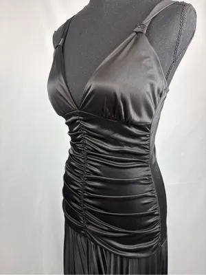 Taboo Black Dress Evening Gown Ruched Satin Maxi Dress - Elegant Evening Style thumbnail 6