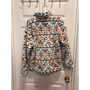 Eddie Bauer Womens Large Quarter Zip Sherpa Fleece Pullover Geometric Southwest‎ thumbnail 6