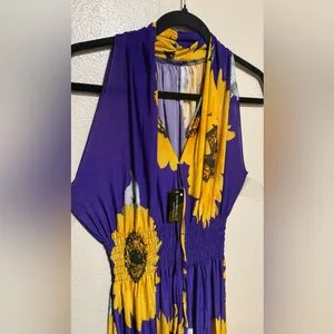 Sunflower Purple Maxi Dress Boho Floral Summer Maxi NWT Flowing Sundress Size L thumbnail 5