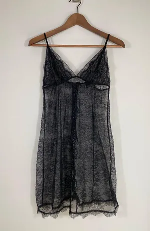 Victoria's Secret Sheer Black Lace Babydoll Slip – Size Medium thumbnail 1