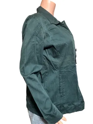 Women's spruce button up textured stripe denim jacket M Green Size M thumbnail 3