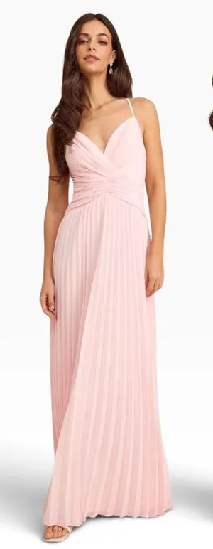 Lulus Corella Light Pink Pleated Backless Maxi Dress size Large NWT thumbnail 1