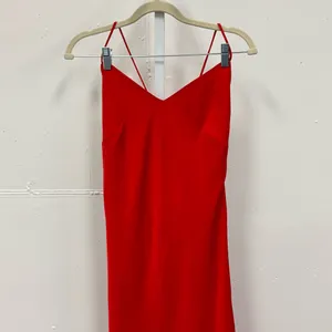 NWT Fabletics Satin Slip Midi Halter Dress Lace Up Back Red‎ Medium thumbnail 4