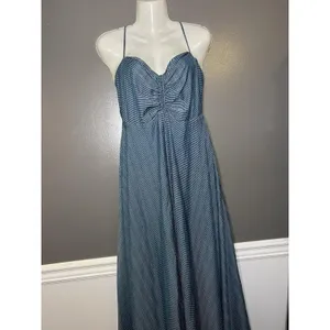 Wayf Dress Womens Medium Blue Striped Sweetheart Smocked Maxi Sundress Boho thumbnail 2