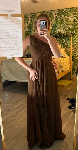 One shoulder formal dress built in bra brown 2 thumbnail 1