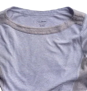 LL Bean Boat Neck Beige Stripe Three Quater Sleeve Top thumbnail 1