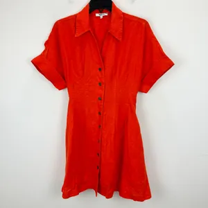 NEW Madewell The Perry Mini Shirtdress 100% Linen Bright Flame Red Minimalist XS thumbnail 6