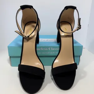 Ankis Women Black Faux Suede Block Heel Ankle Strap Sandals Size 7.5 Open Toe‎ thumbnail 7