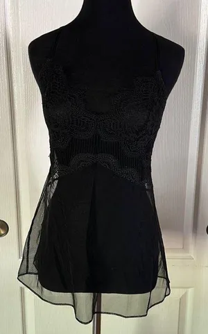 Victorias Secret Black Lace Sheer Mesh Baby Doll Slip thumbnail 1