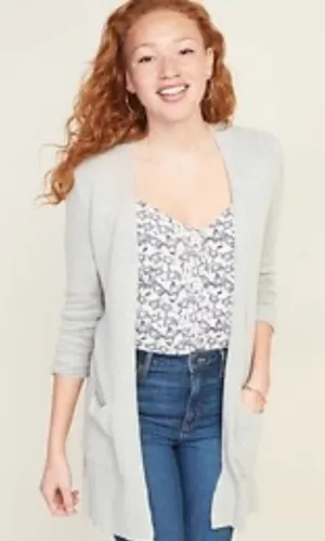 Old Navy Long Length Light Weight Open Front Cardigan in Light Grey thumbnail 1