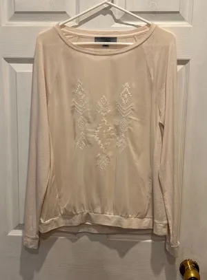 Ruff Hewn Grey Womens Cream Embroidered Raglan Long Sleeve Top‎ Large thumbnail 1