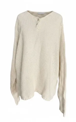 Vintage‎ L.L. Bean Sweater Womens Large Cream Henley Cotton Knit USA Made 90s thumbnail 1