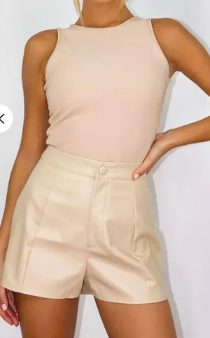 Missguided ivory seam detail faux leather shorts thumbnail 1