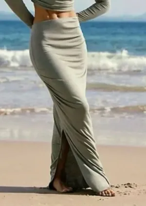 Free People Beach Pull On Jersey Pima Cotton Maxi Skirt Green Small thumbnail 1