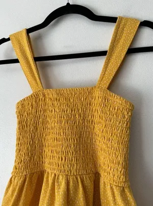 Express Yellow Square Neck Polka Dot Cottagecore Smocked Tank Top Size XS thumbnail 3