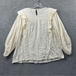 Universal Threads NWT‎ 3/4 Balloon Sleeve Blouse Top Cream Peasant Boho Ruffle S thumbnail 3