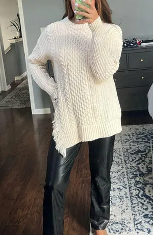 J.Crew Cozy Cable Knit Sweater with Fringe Slit thumbnail 7