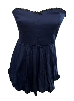 Altar'd State Strapless‎ Babydoll Mini Dress Lace Trim Blue Bubble Hem Sz M USA thumbnail 1