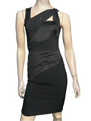 Reiss Women’s Size 4 Black Satin Sleeveless Asymmetrical Sheath Dress thumbnail 1