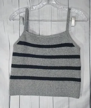 Abercrombie & Fitch Gray and Black Striped Cropped Casual 90’s Women's Top thumbnail 1