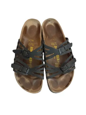 Birkenstock Black Leather Cutout Strap Slide Sandals Buckle Ankle Size 6 Women's thumbnail 10