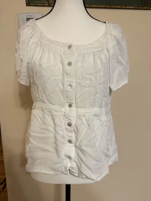 Baltic Born Ida Peplum Top Off-White M Short Sleeve Button Down Lace Details thumbnail 1