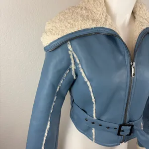 Oh Polly Eira light blue faux leather shearling jacket thumbnail 3
