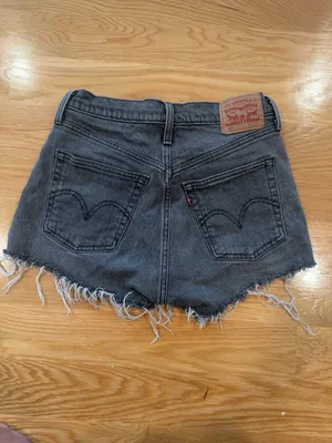 Levi’s 501 Original High Rise Cut Off Denim Shorts Gray Black Distressed Women’s thumbnail 3