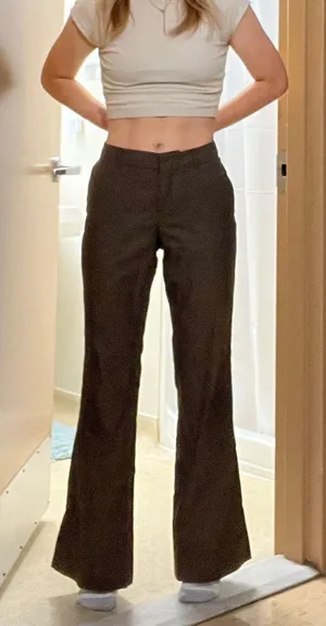 Banana Republic Vintage Brown Pinstripe Mid Rise Flare Work Pants thumbnail 3