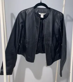 Vintage Black Leather Jacket Size 10P thumbnail 1