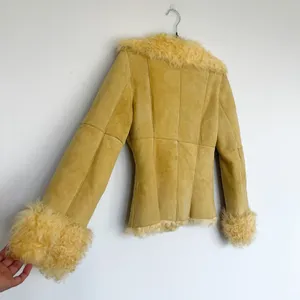 New Label SheepSkin Cream Yellow Leather Button Up shearling Jacket thumbnail 5