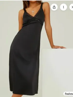 Altar’d State Cara Satin Midi Slip Dress Black 90’s Women’s Sz S thumbnail 1