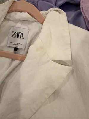 Zara linen Cropped Women's Blazer Jacket in Ivory thumbnail 3